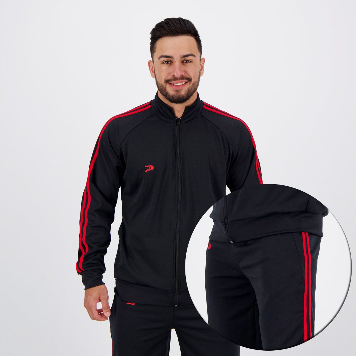 Agasalho Placar Helanca Preto e Vermelho