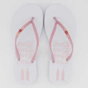 Chinelo Coca Cola Metallic Bottle Feminino Branco e Rosê
