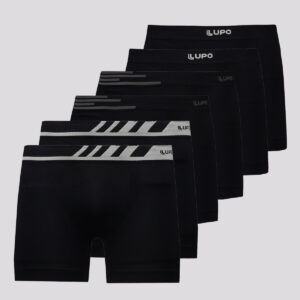 Kit de 6 Cuecas Boxer Lupo Microfibra Pretas