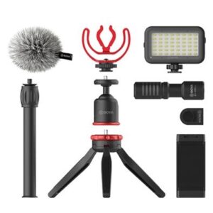 Kit de Vídeo All In One Boya, Luz LED, Braçadeira, Microfone Supercardióide, TRRS line-out - BY-VG350