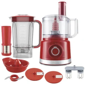 Multiprocessador de Alimentos Philco PMP1550V Pro Turbo com 2 Velocidades + Pulsar 900W - Vermelho - 220V