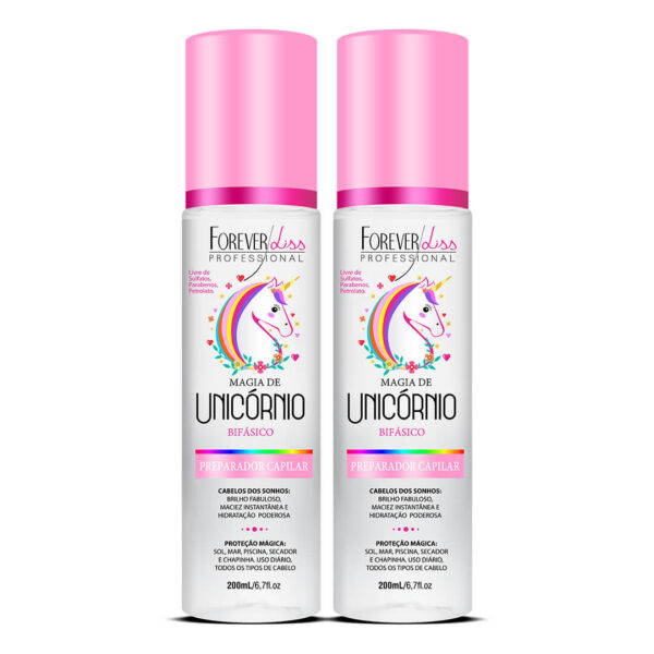 Combo com 2 Magia de Unicórnio Forever Liss Preparador Capilar Bifásico 200ml