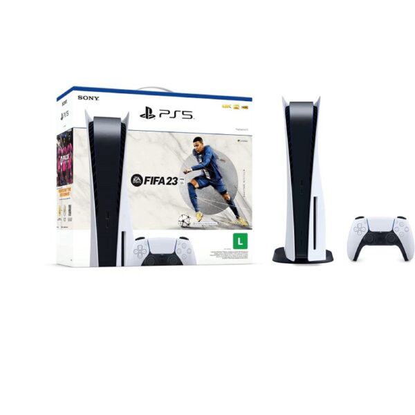 Console Playstation 5 Controle Dual Sense Com Fifa 23 Branco E Preto