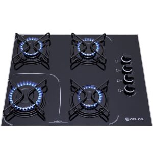 Cooktop 4 Bocas a Gás Atlas Agile Up Glass com Mesa de Vidro e Queimador Mega Chama Bivolt