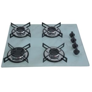 Cooktop 4 Bocas a Gás Chamalar Premium Mesa de Vidro Ultra Chama 127 Marmorizador Branco Bivolt
