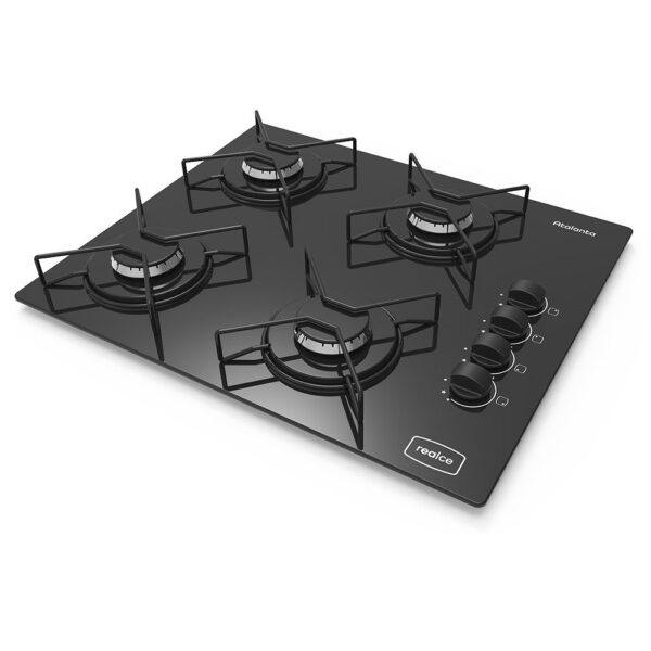 Cooktop 4 Bocas a Gás Realce Atalanta com Mesa de Vidro e Acendimento Super Automático Preto Bivolt