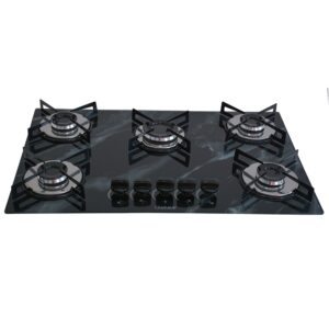 Cooktop 5 Bocas a Gás Chamalar Premium Mesa de Vidro Ultra Chama 131 Marmorizador Preto Bivolt