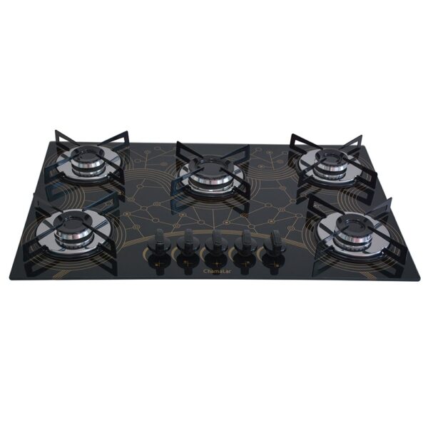 Cooktop 5 Bocas a Gás Chamalar Premium Mesa de Vidro Ultra Chama 133 Mesclado Bivolt