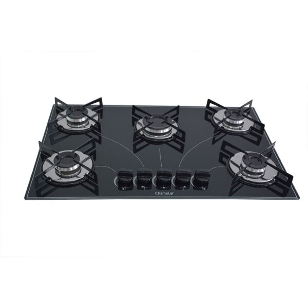 Cooktop 5 Bocas a Gás Chamalar Premium Mesa de Vidro Ultra Chama 146 Preto Bivolt