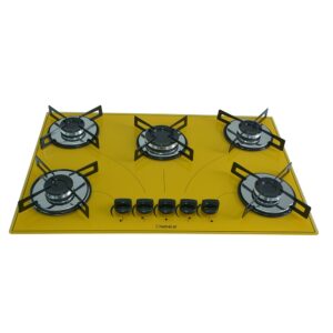 Cooktop 5 Bocas a Gás Chamalar Premium Mesa de Vidro Ultra Chama 152 Amarelo Bivolt