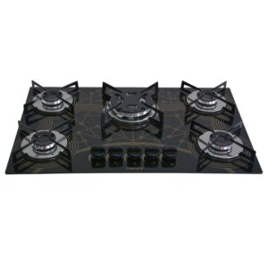 Cooktop 5 Bocas a Gás Chamalar Premium Tripla Chama Mesa de Vidro 138 Mesclado Bivolt