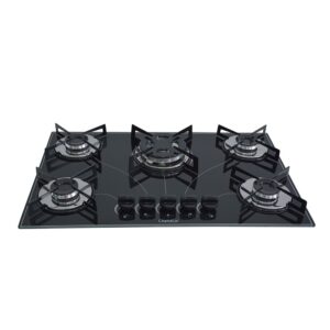 Cooktop 5 Bocas a Gás Chamalar Premium Tripla Chama Mesa de Vidro 147 Preto Bivolt