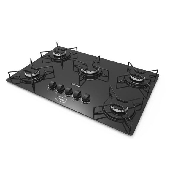 Cooktop 5 Bocas a Gás Realce Atalanta com Mesa de Vidro e Acendimento Super Automático Preto Bivolt