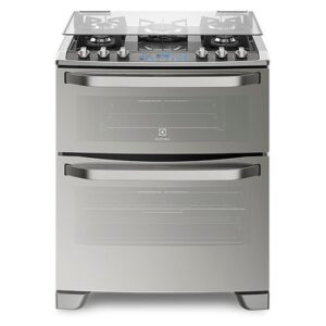 Fogão 5 Bocas Electrolux Prata Automático com Mesa de Vidro e Duplo Forno (76DXW)