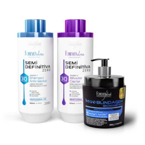 Kit Escova Semi Definitiva Zero 2x900ml com Blindagem Capilar Forever Liss