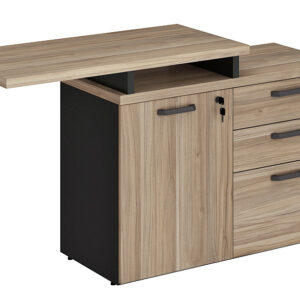 Mesa Auxiliar Yaris Dinâmica Tipo Armário com Extensão para Mesa 90 cm com 2 Gavetas e 1 Pasta Calvi e Preto